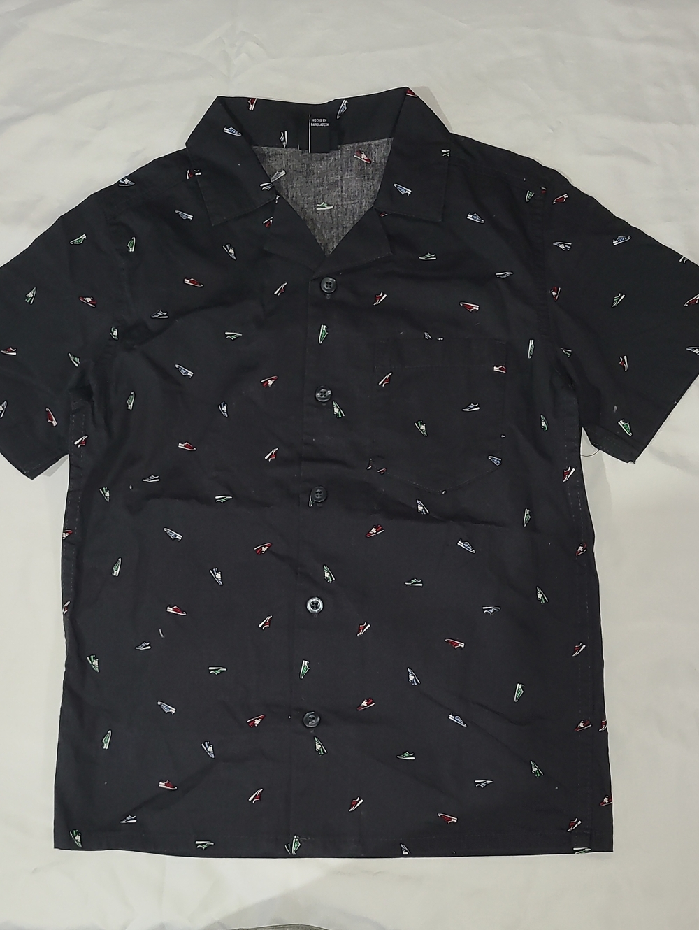 Boys Art Class Black Short-Sleeve Button-Down Shirt with Sneaker Print